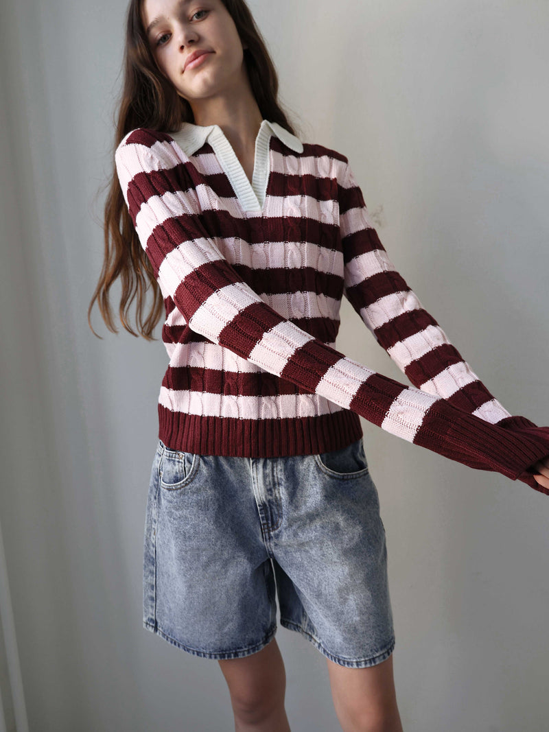 GRUNT GRBertage LS Stripe Knit Knits Dusty Rose