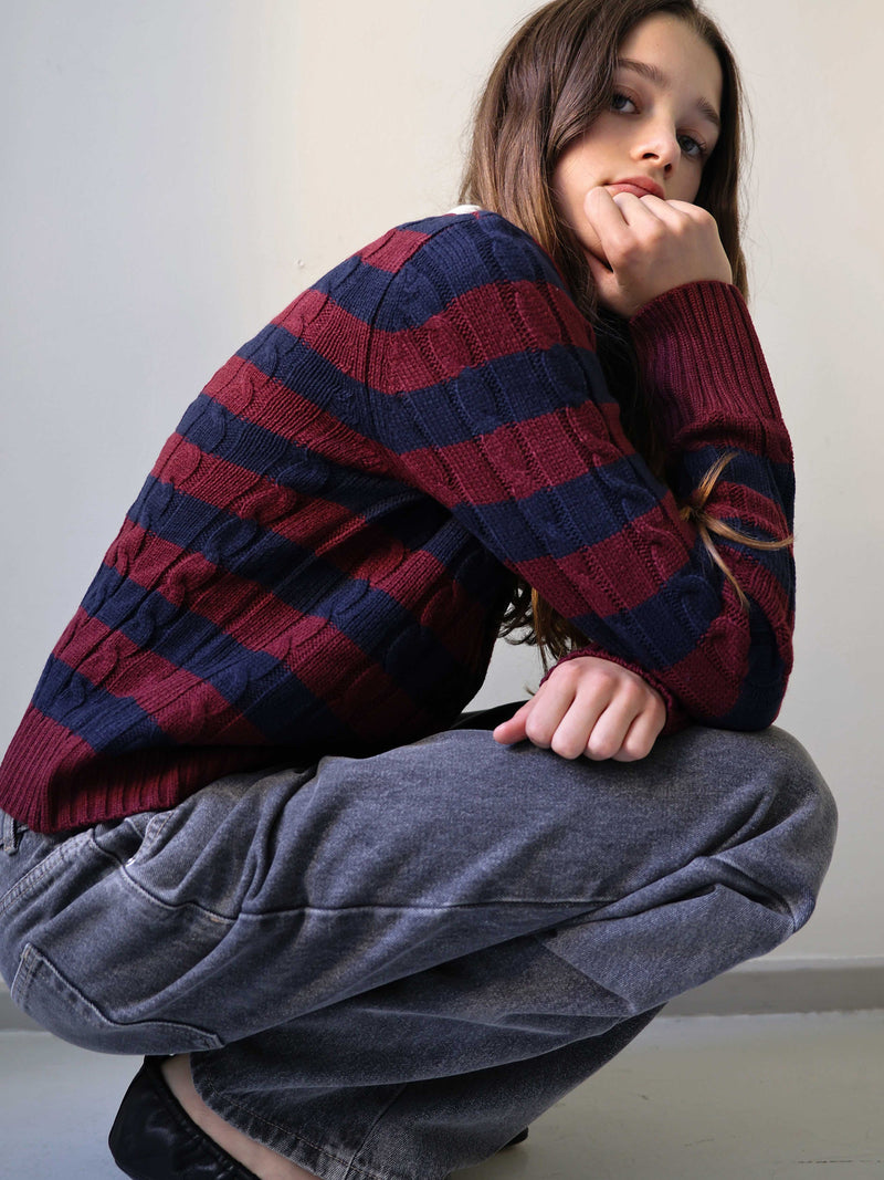 GRUNT GRBertage LS Stripe Knit Knits Navy-Red