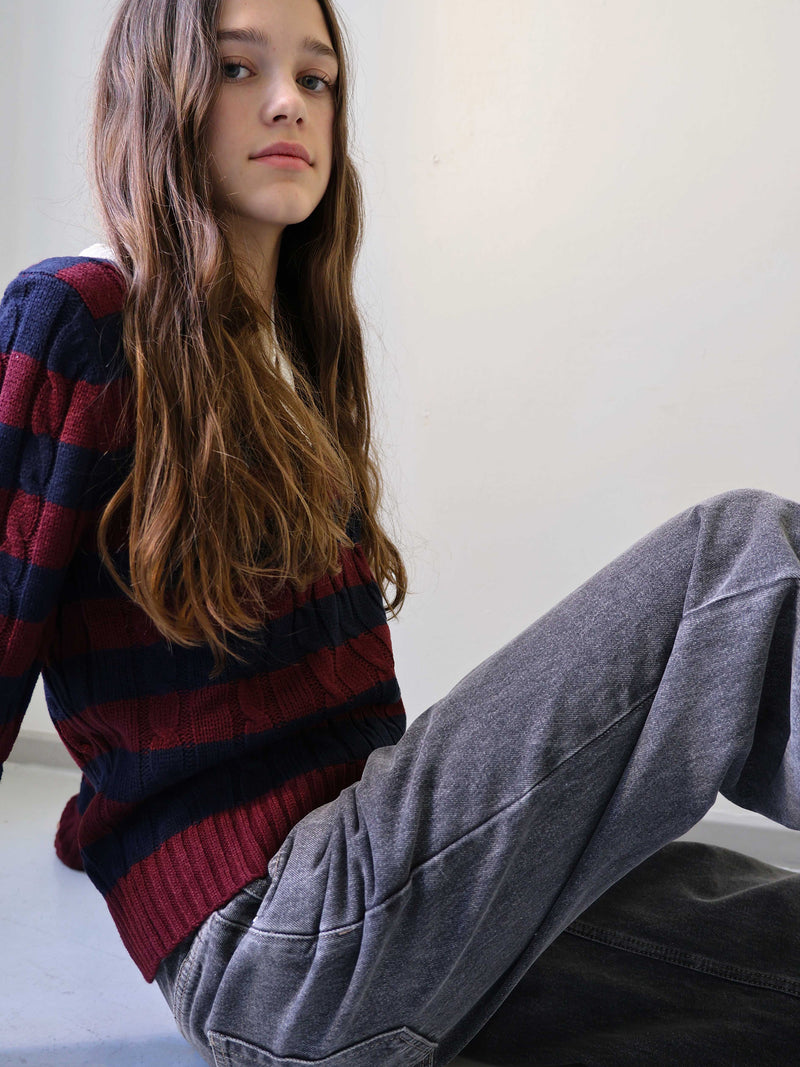 GRUNT GRBertage LS Stripe Knit Knits Navy-Red