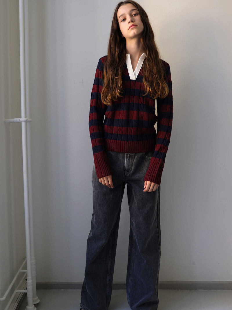 GRUNT GRBertage LS Stripe Knit Knits Navy-Red