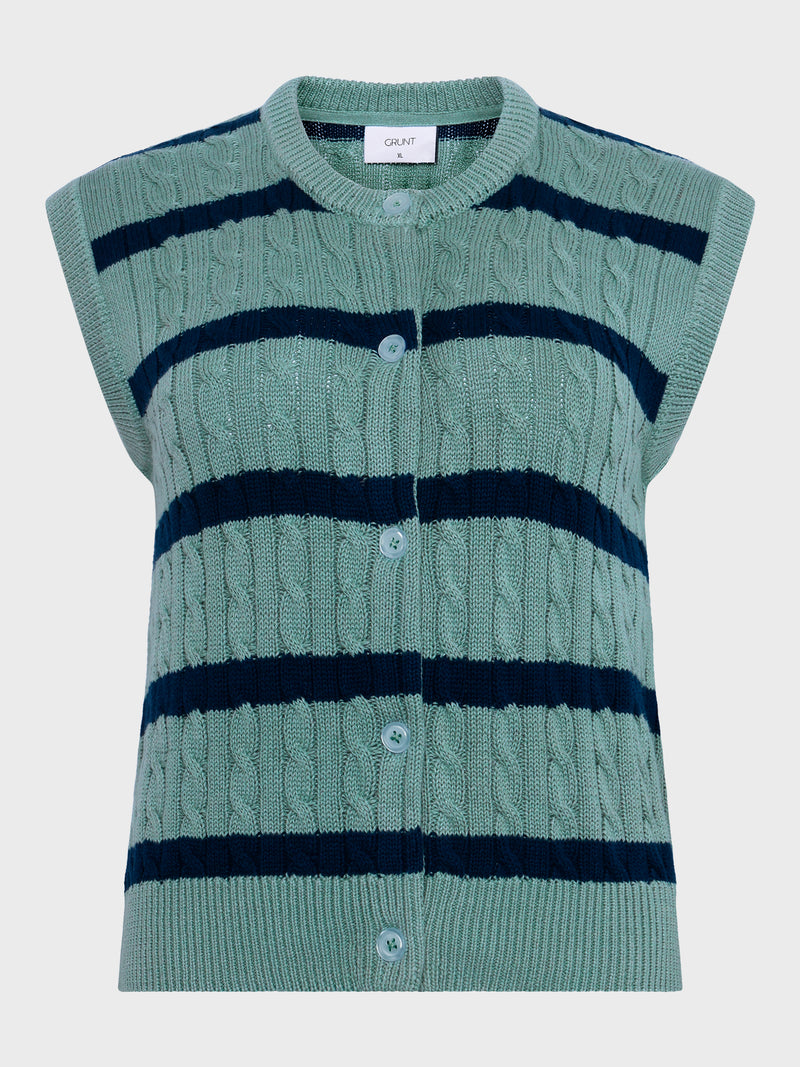 GRUNT GRLine Cable Knit Vest Knits Dust Green-Navy