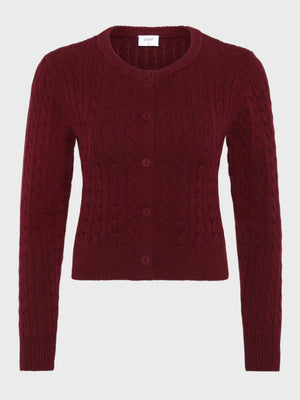 GRUNT GRLine Cable LS Knit Cardigan Knits Mørk rød