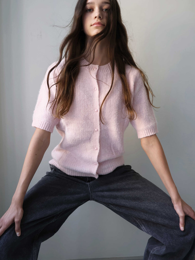 GRUNT GRLins SS Knit Knits Lyserød