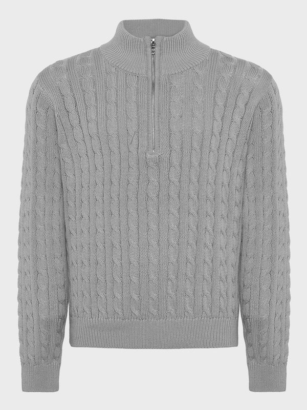 GRUNT GRTerrase LS Cable Half Zip Knit Knits Grey Melange