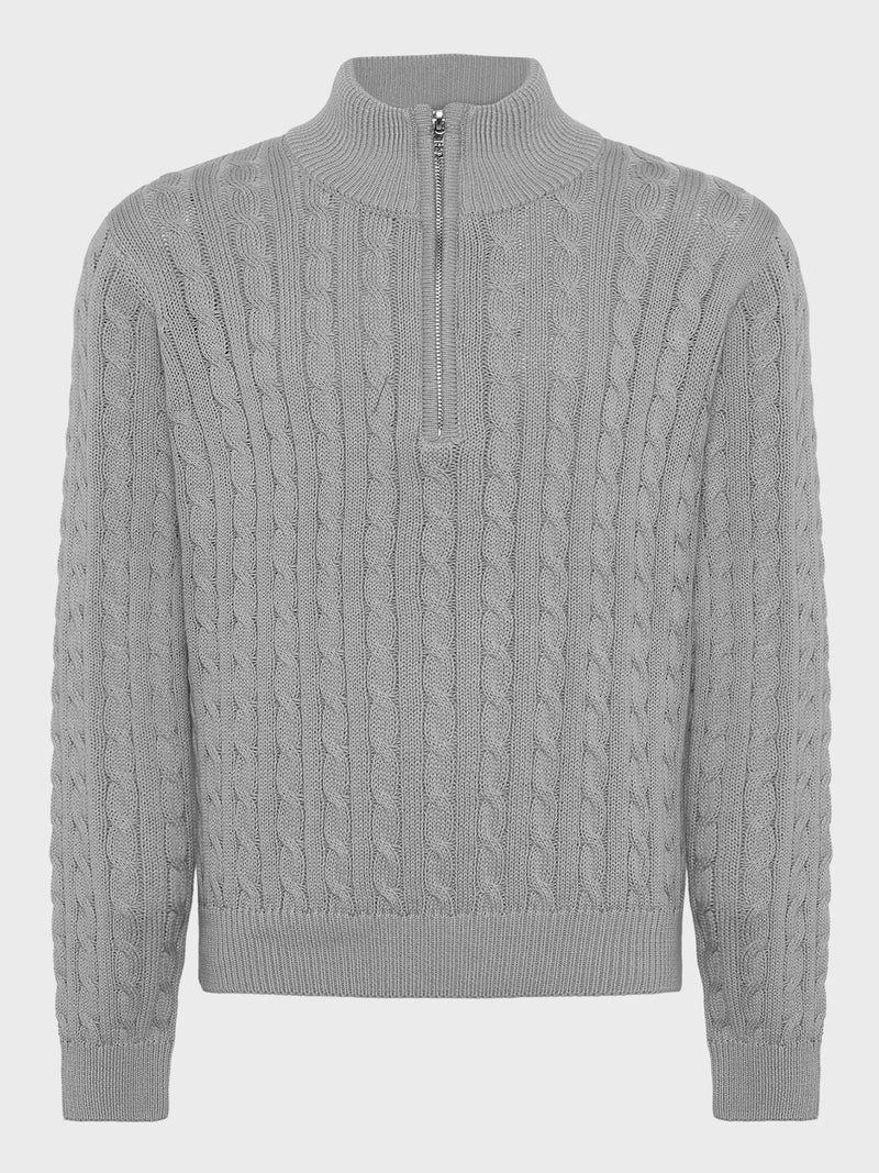 GRUNT GRTerrase LS Cable Half Zip Knit Knits Grey Melange