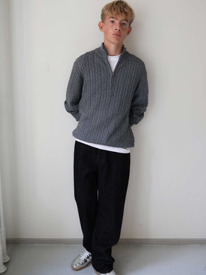 GRUNT GRTerrase LS Cable Half Zip Knit Knits Grey Melange