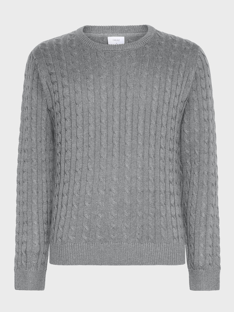 GRUNT GRTue Cable LS Knit Knits Grey Melange