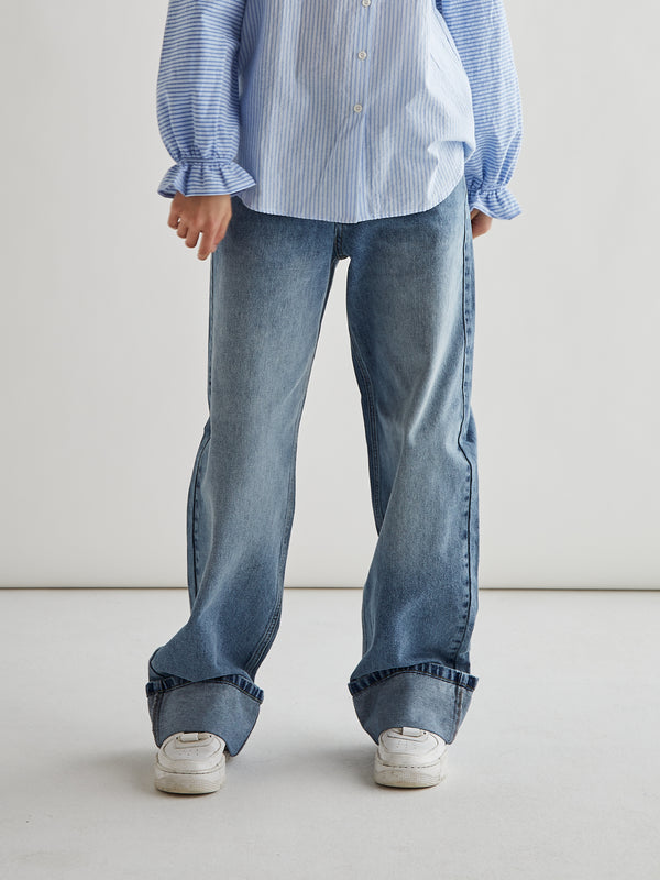 GRUNT Liv Wide Leg Newbro Jeans Mid Blue